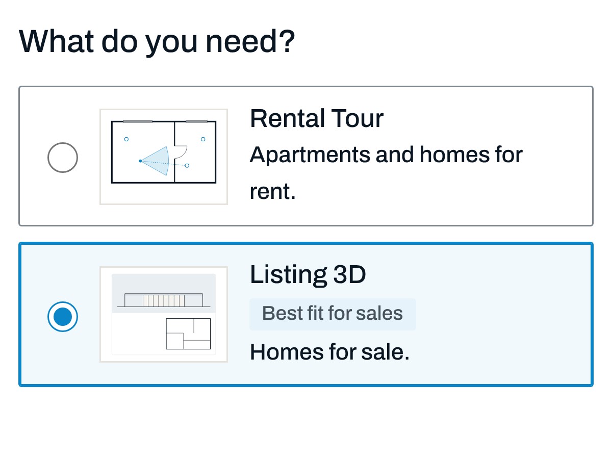 The first screen of the quote form, with Listing 3D picked